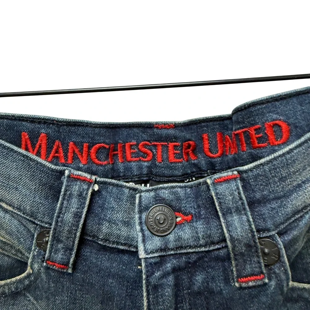 True Religion Manchester United Distressed Slim Moto Jeans‎ Dark Wash Mens 30